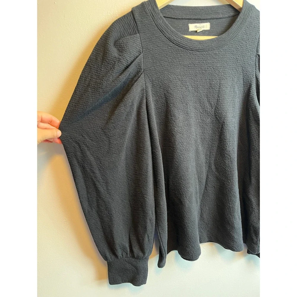 Madewell Puff Sleeve Textured Knit Sweatshirt Crew Neck Size M Long Sleeve Shirt
